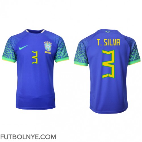 Camiseta Brasil Thiago Silva #3 Visitante Equipación Mundial 2022 manga corta